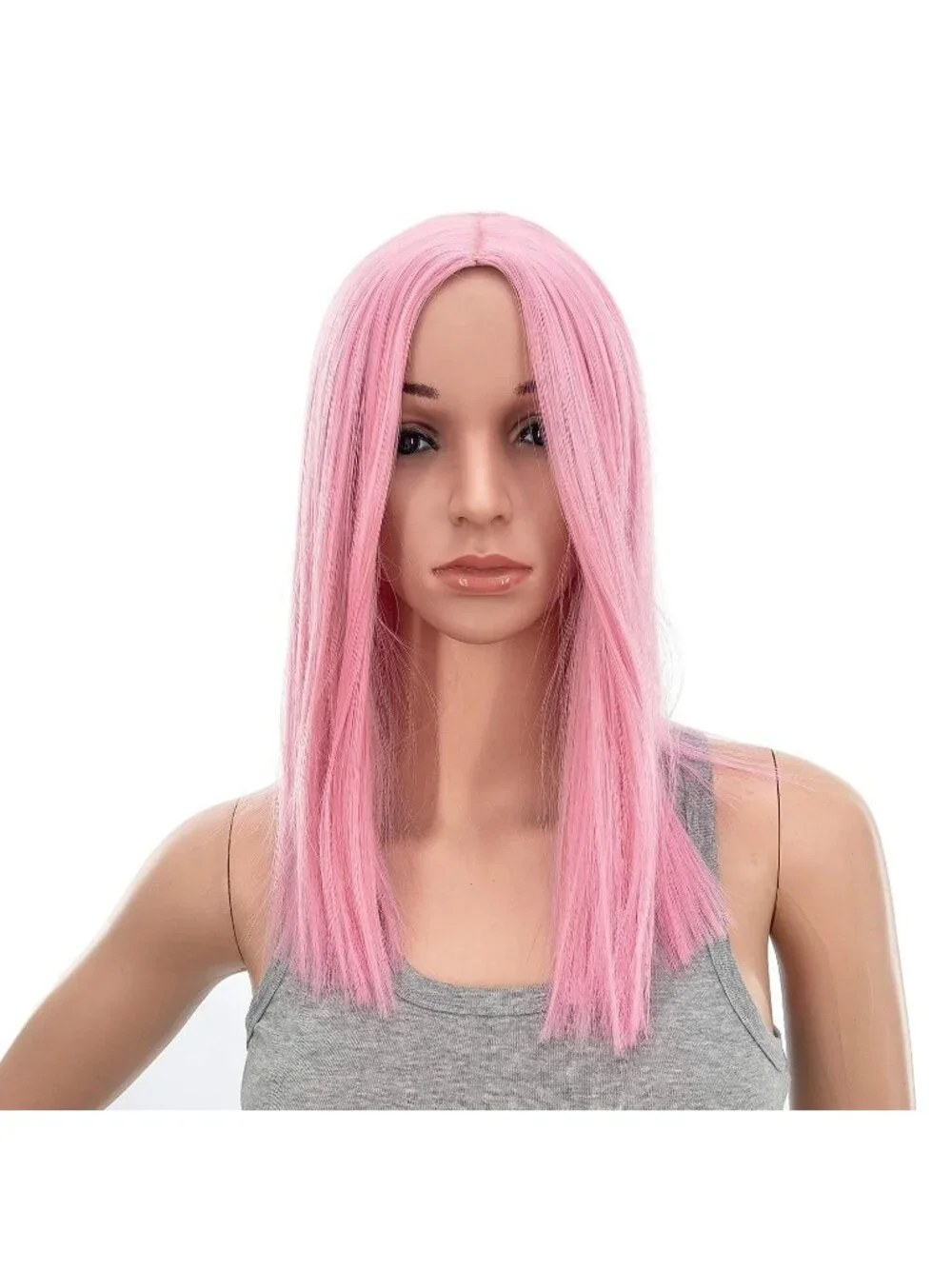 Women's 14 Inch Pink Wig Short Straight Middle Part Synthetic Heat